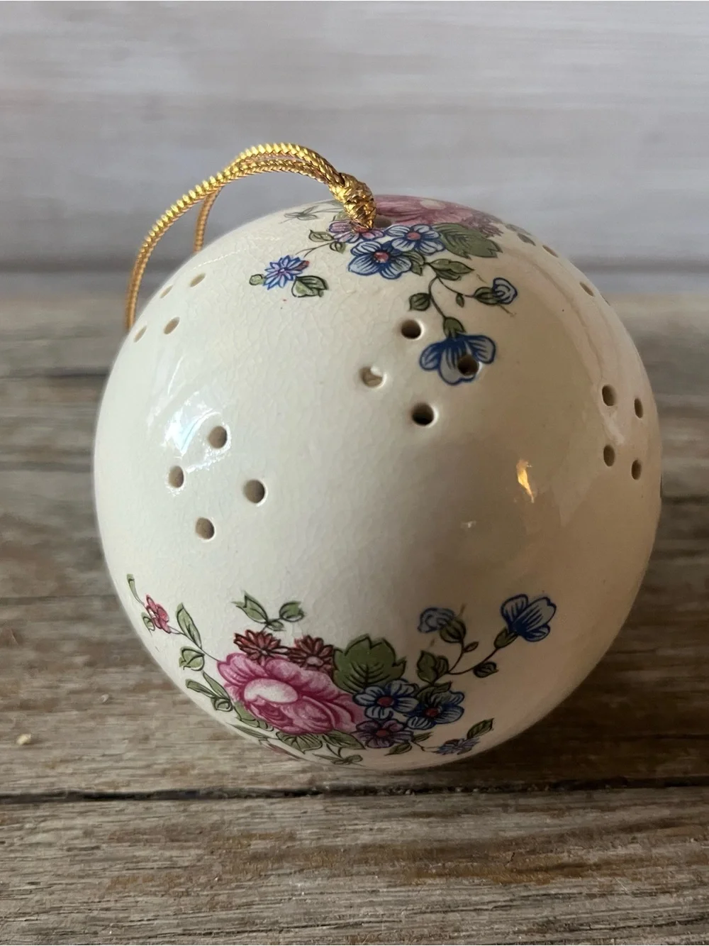 Vintage Floral porcelain or ceramic potpourri pomander ball
